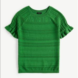 Ruffle Pointless Short Sleeve Sweater - Green